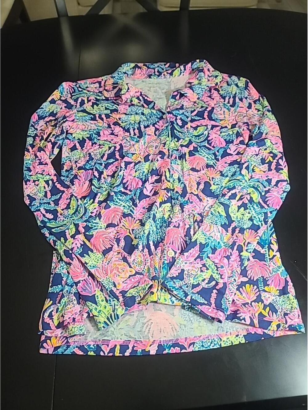 LILLY PULITZER  womens Size S Oyster Bay Navy button up Pajama top Pink
